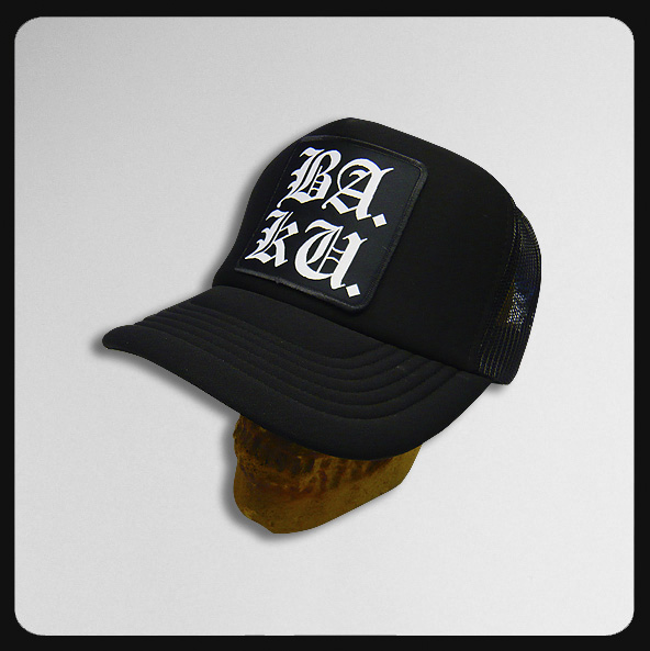 Barrier Kult BA. KU. Stacked English Black Foam Mesh Trucker Cap