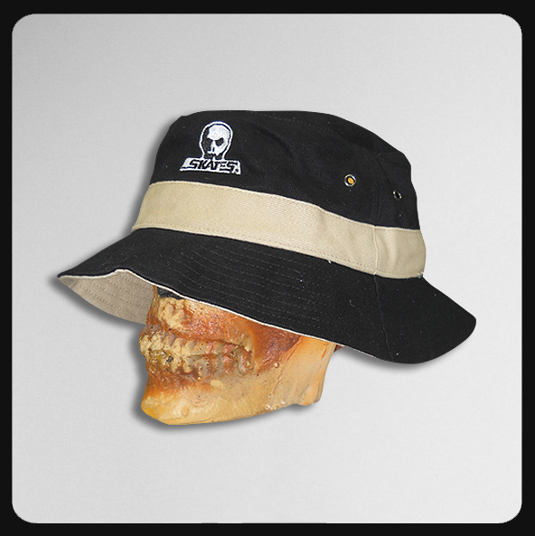 Skull Skates Brushed Black Cotton Khaki Strip Bucket Hat